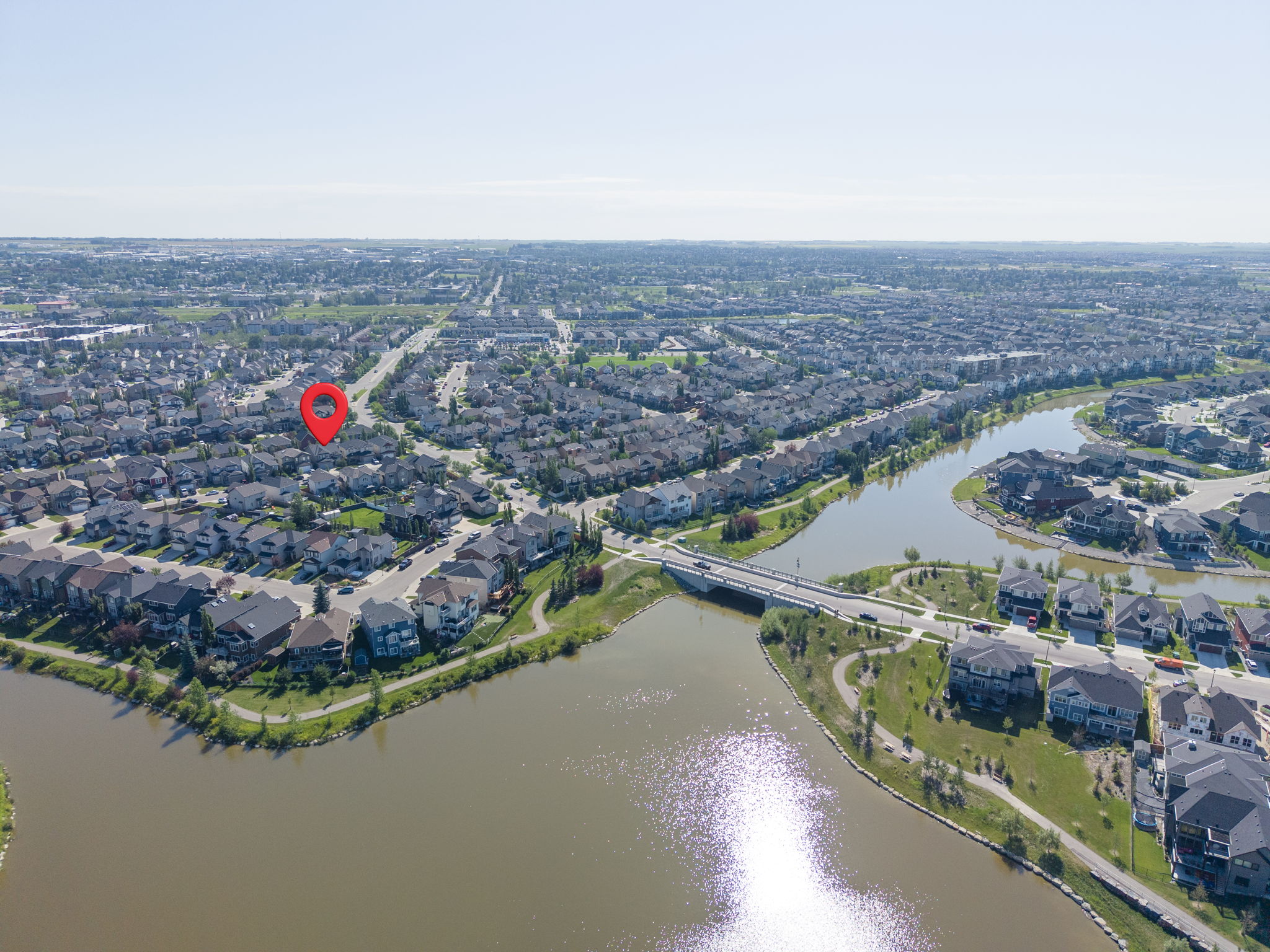 Aerial view of the Canals neighbourhood in Airdrie